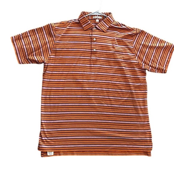 Peter Millar Other - Peter Millar Mens Large Orange Purple Striped Cotton Short Sleeve Polo Shirt